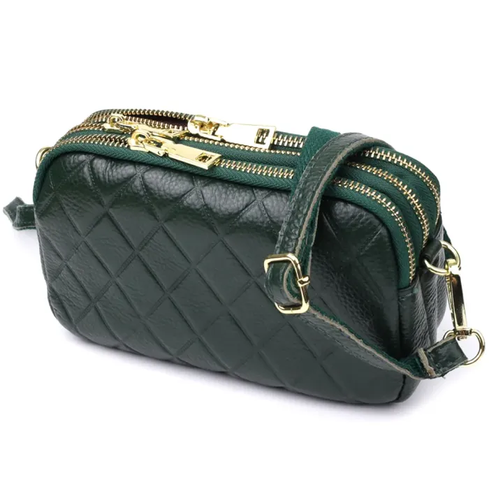 Практична шкіряна сумка на три відділення для жінок Vintage 22893 Зелений