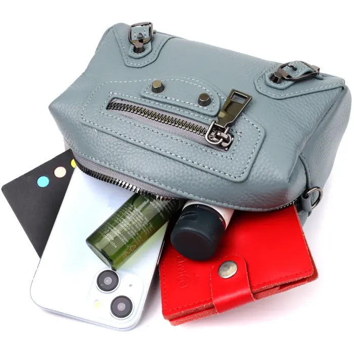 Елегантна жіноча сумка з натуральної шкіри із сучасним декором Vintage 22925 Блакитний