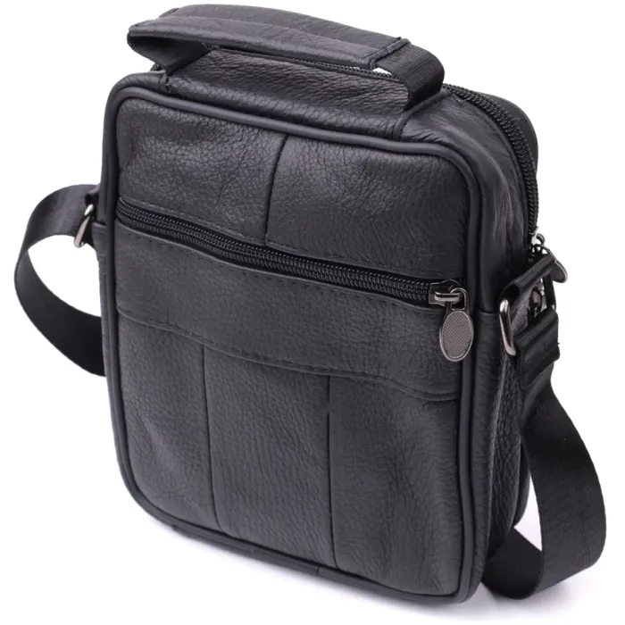 Невелика вертикальна сумка для чоловіків з натуральної шкіри Vintage 15099 Чорний