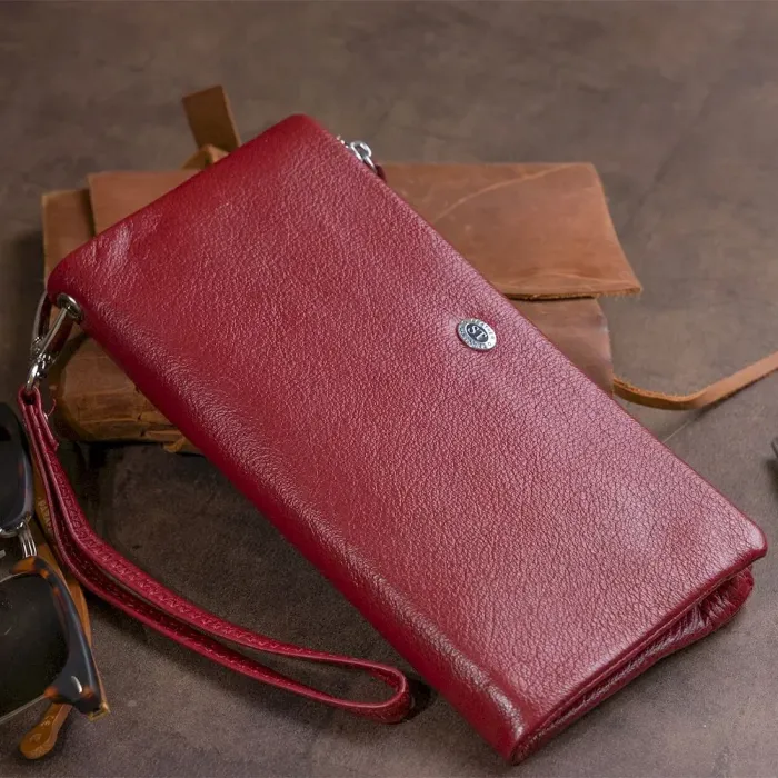Гаманець-клатч зі шкіри з кишенею для мобільного ST Leather 19311 Бордовий