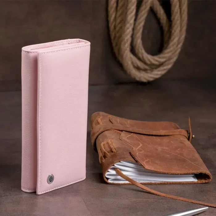 Гаманець шкіряний з механічною монетницею жіночий ST Leather 19277 Рожевий