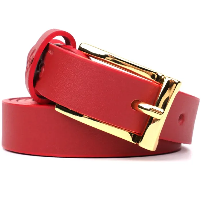 Яскравий тонкий шкіряний ремінь для жінок GRANDE PELLE 22951 Червоний