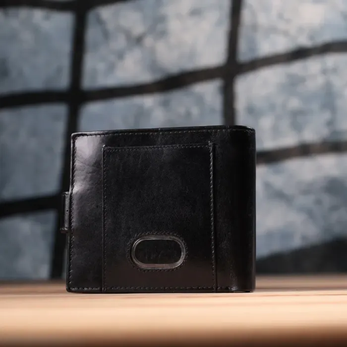 Люксовий чоловічий гаманець із натуральної глянсової шкіри Vintage 15110 Чорний