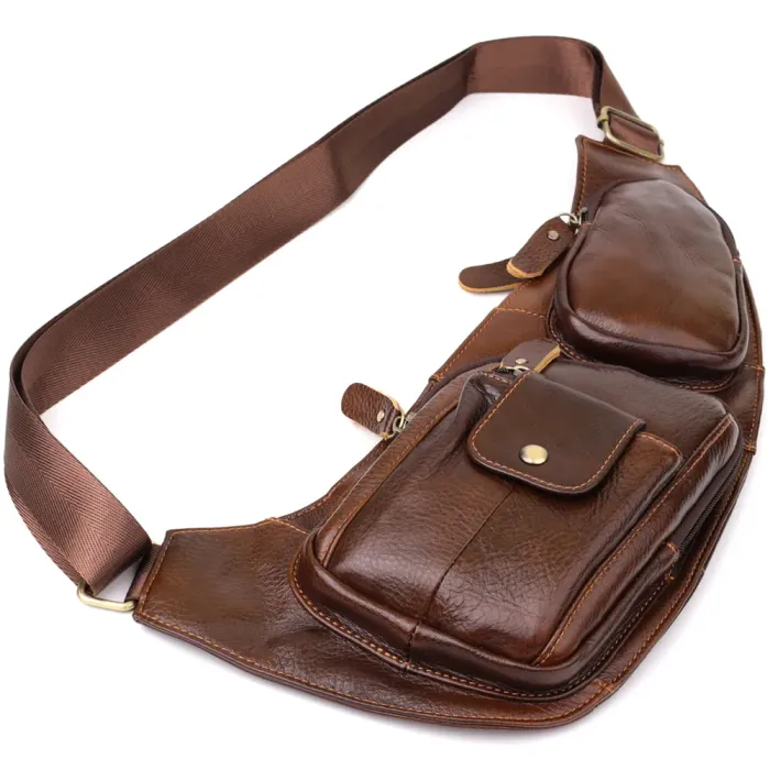 Практична чоловіча сумка з великою кількістю кишень із натуральної шкіри Vintage 22962 Коричневий