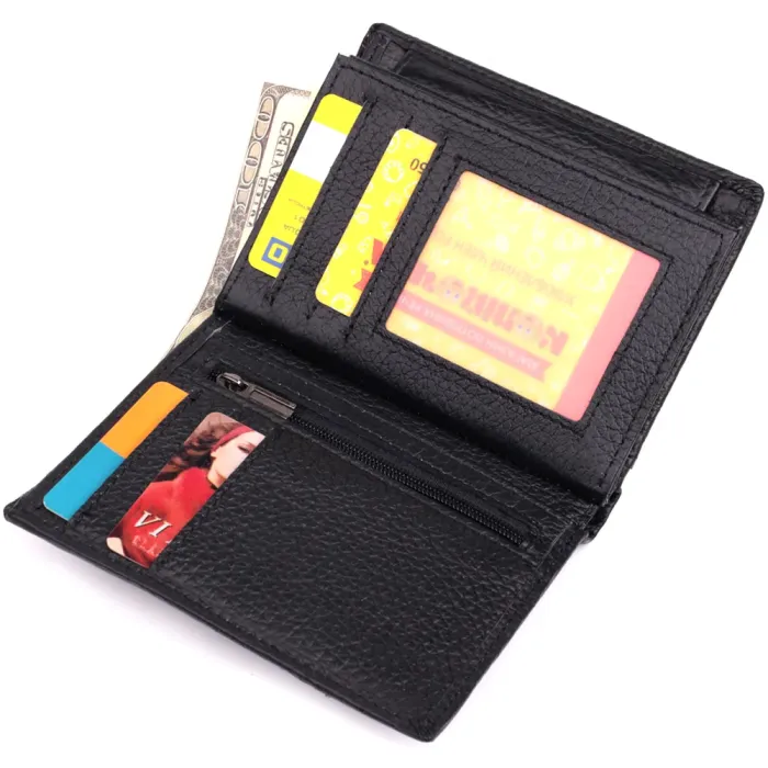 Зручний чоловічий шкіряний гаманець у два складання Vintage 15093 Чорний