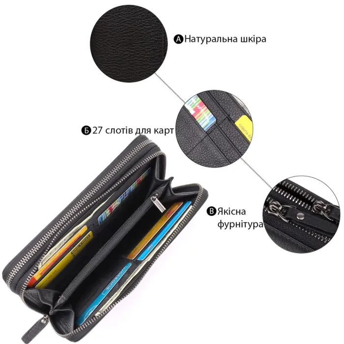 Цікавий чоловічий клатч із натуральної шкіри Vintage 23063 Чорний