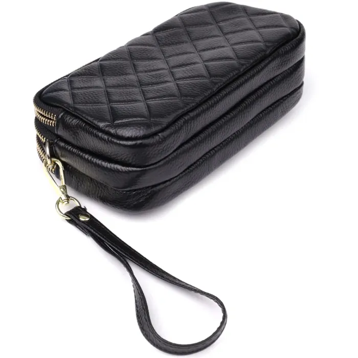 Сумка з натуральної шкіри з трьома відділеннями для жінок Vintage 22890 Чорний