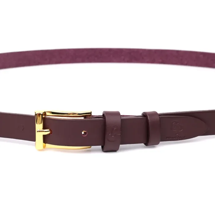 Модний вузький шкіряний ремінь для жінок GRANDE PELLE 22953 Бордовий