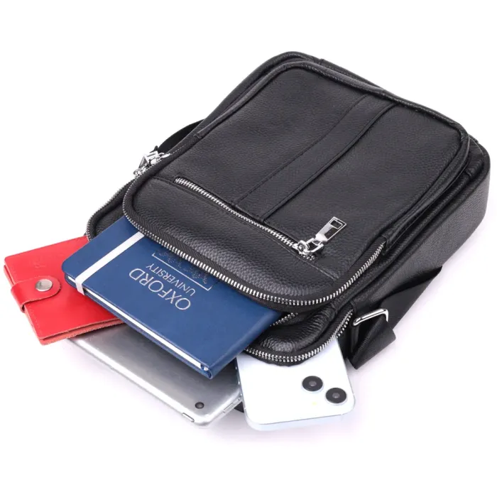 Чоловіча вертикальна сумка з натуральної шкіри Vintage 15112 Чорний