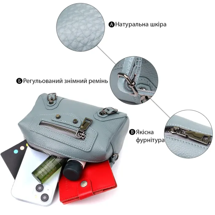 Елегантна жіноча сумка з натуральної шкіри із сучасним декором Vintage 22925 Блакитний