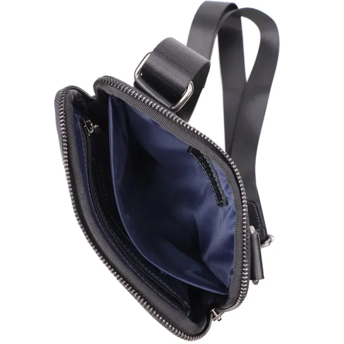 Стильна та практична чоловіча сумка на плече з натуральної гладкої шкіри Shvigel 23153 Чорний