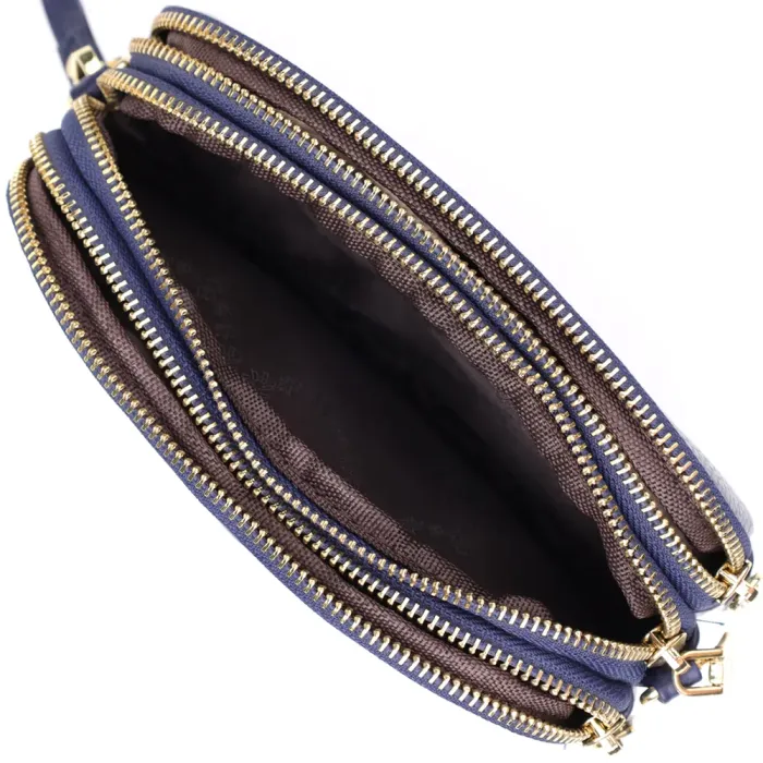 Зручна шкіряна сумка на три відділення для жінок Vintage 22892 Синій