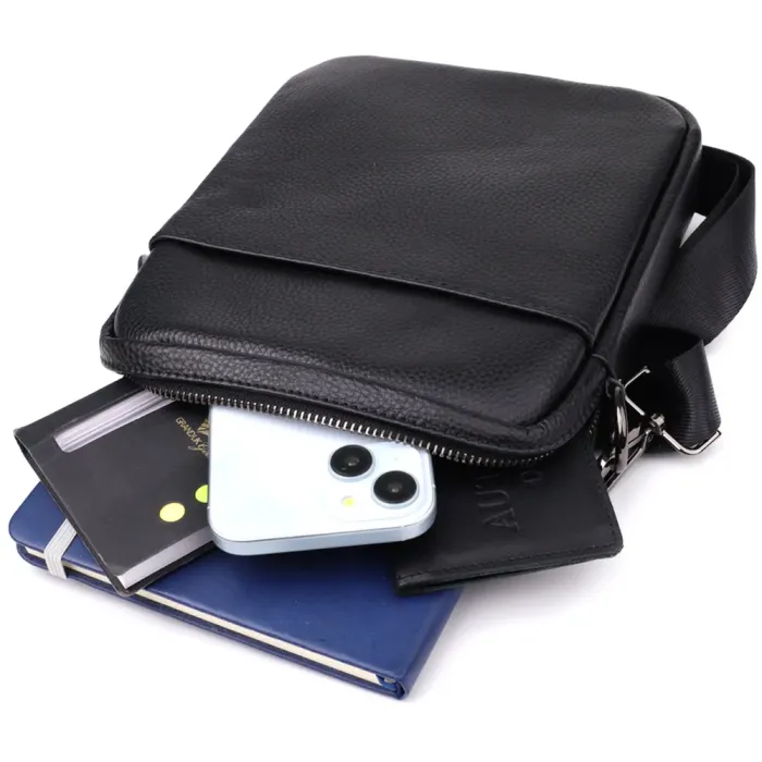 Компактна чоловіча сумка на плече з натуральної шкіри Vintage 23021 Чорний