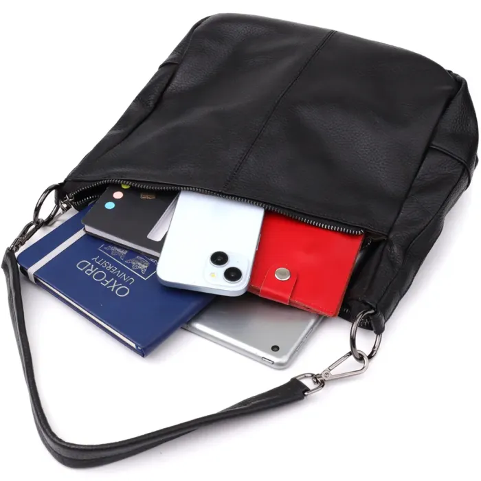 Практична жіноча сумка з двома ремінцями з натуральної шкіри Vintage 23053 Чорний