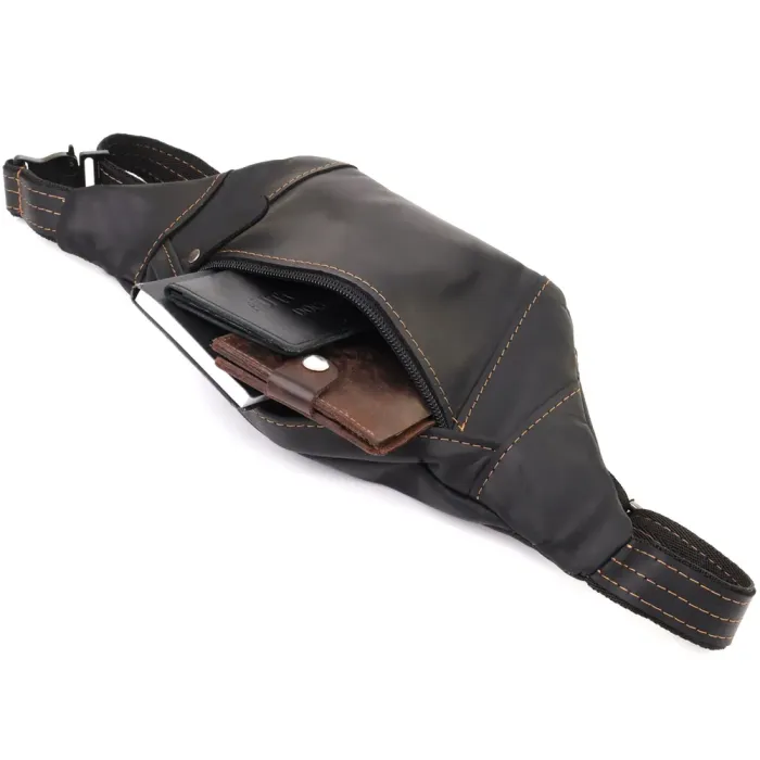 Стильна сумка-бананка для чоловіків із натуральної вінтажної шкіри Shvigel 23120 Чорний