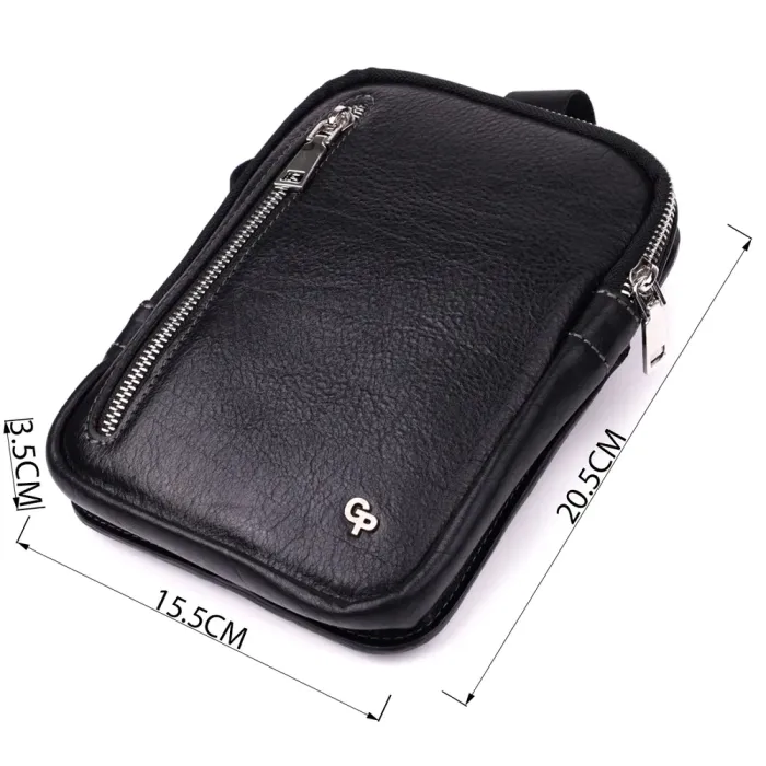 Чоловіча прямокутна сумка бананка із зернистої натуральної шкіри GRANDE PELLE 22879 Чорний