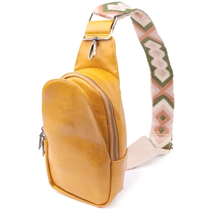 Зручна жіноча слінг сумка через плече з екошкіри Vintage 15118 Жовтий