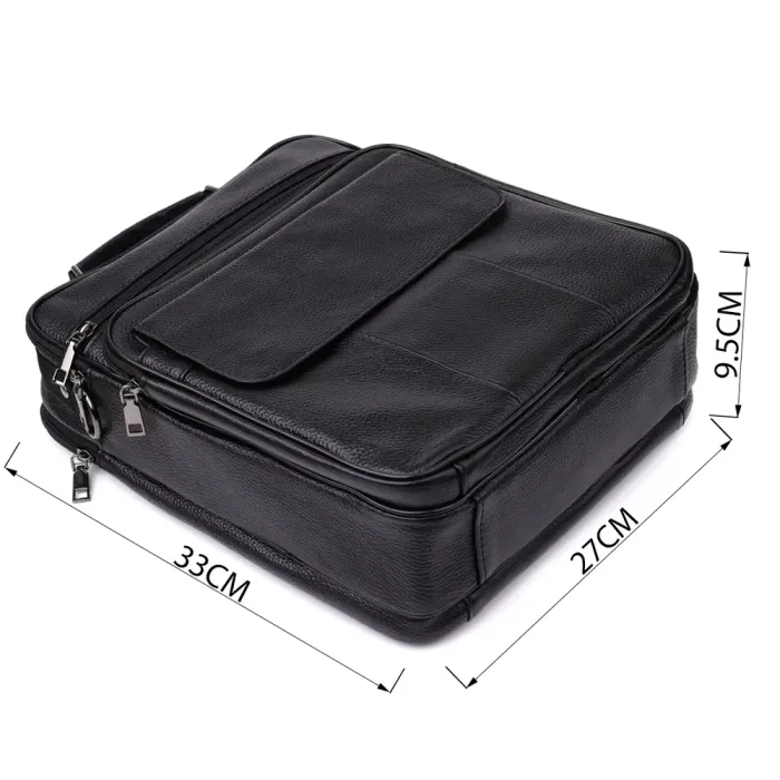 Містка чоловіча сумка з ручкою для перенесення в руці з натуральної шкіри Vintage 23023 Чорний