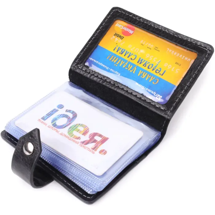 Візитниця унісекс з натуральної гладкої шкіри GRANDE PELLE 22941 Чорна