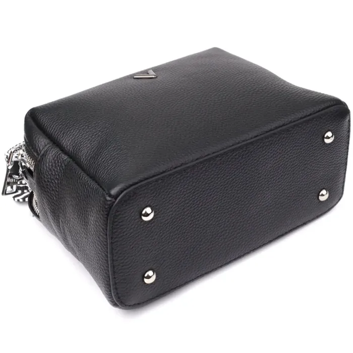 Жіноча сумка на два відділення з натуральної шкіри Vintage 22919 Чорний