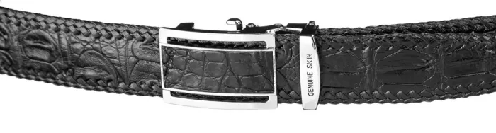 Ремінь-автомат CROCODILE LEATHER 18010 з натуральної шкіри крокодила Чорний