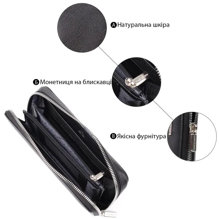 Практичний жіночий гаманець на одне відділення із зернистої натуральної шкіри Tony Perotti 20863_1 (3622 nero) Чорний