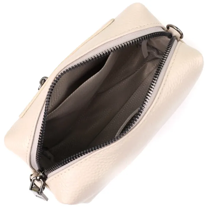 Компактна сумка жіноча з трендовим декором з натуральної шкіри Vintage 22923 Білий