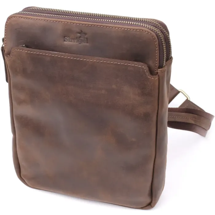 Чоловіча сумка через плече з вінтажної шкіри Shvigel 20866_1 Коричневий