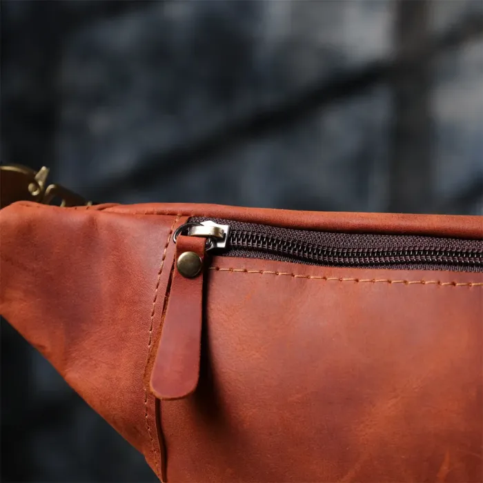 Практична сумка-бананка для чоловіків із натуральної вінтажної шкіри Shvigel 23122 Рудий