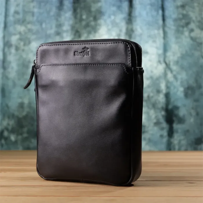 Красива чоловіча сумка через плече з гладкої натуральної шкіри Shvigel 20871_1 Чорний