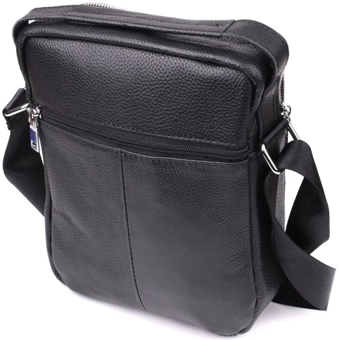 Практична вертикальна сумка для чоловіків із натуральної шкіри Vintage 15114 Чорний