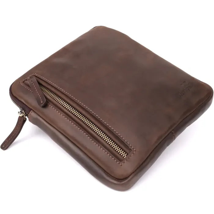 Практична сумка для чоловіків на плече з натуральної вінтажної шкіри Shvigel 23149 Коричневий