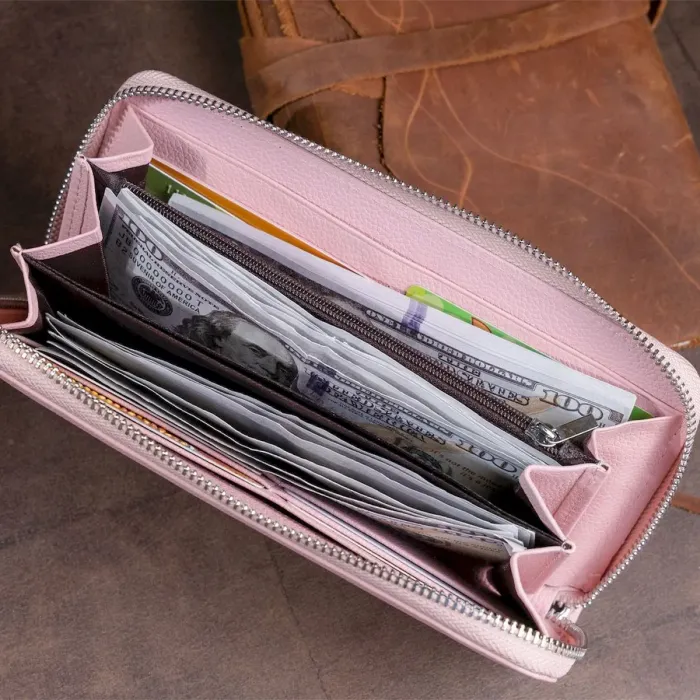 Місткий клатч шкіряний жіночий ST Leather 19279 Рожевий