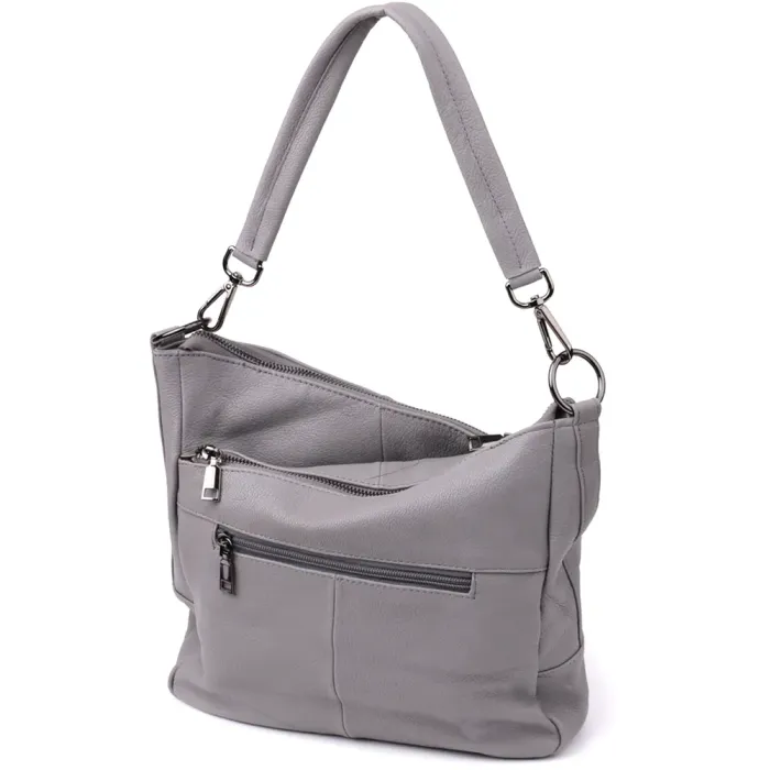Зручна жіноча сумка з двома ремінцями із натуральної шкіри Vintage 23054 Сірий