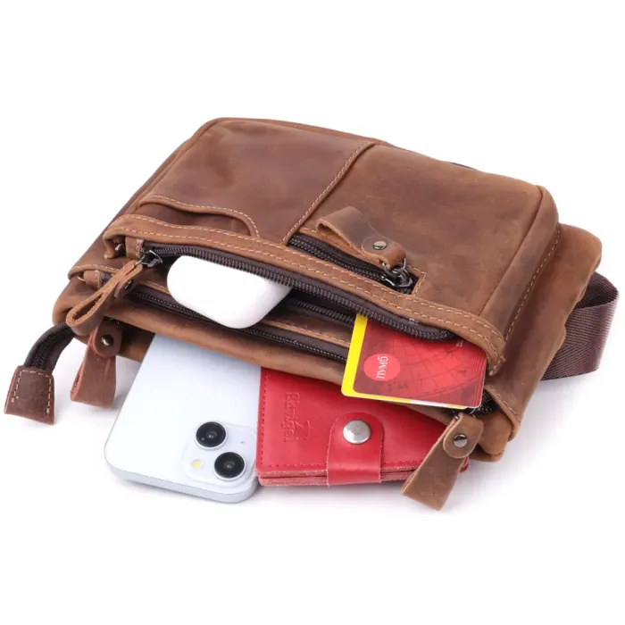 Вінтажна бананка для чоловіків з натуральної шкіри Vintage 15104 Коричневий