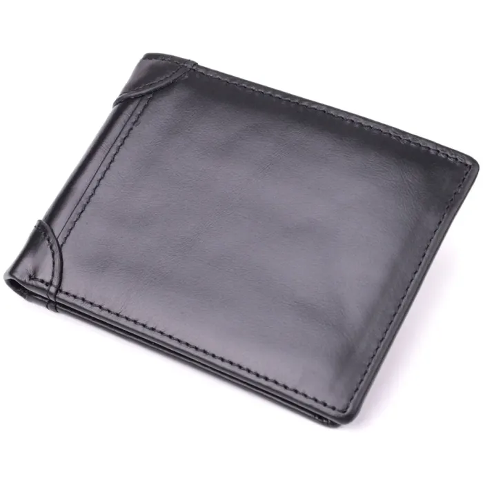 Невеликий чоловічий гаманець без застібки з натуральної шкіри Vintage 15097 Чорний