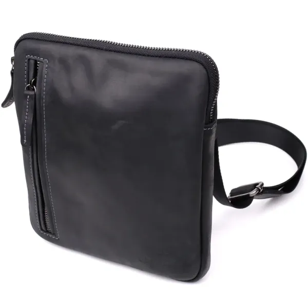 Зручна сумка для чоловіків на плече із натуральної вінтажної шкіри Shvigel 23147 Чорний