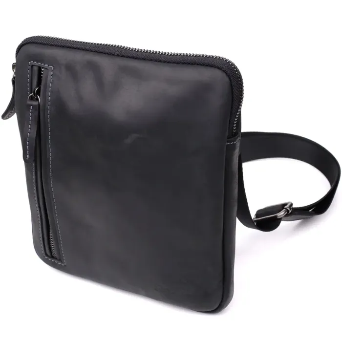 Зручна сумка для чоловіків на плече із натуральної вінтажної шкіри Shvigel 23147 Чорний