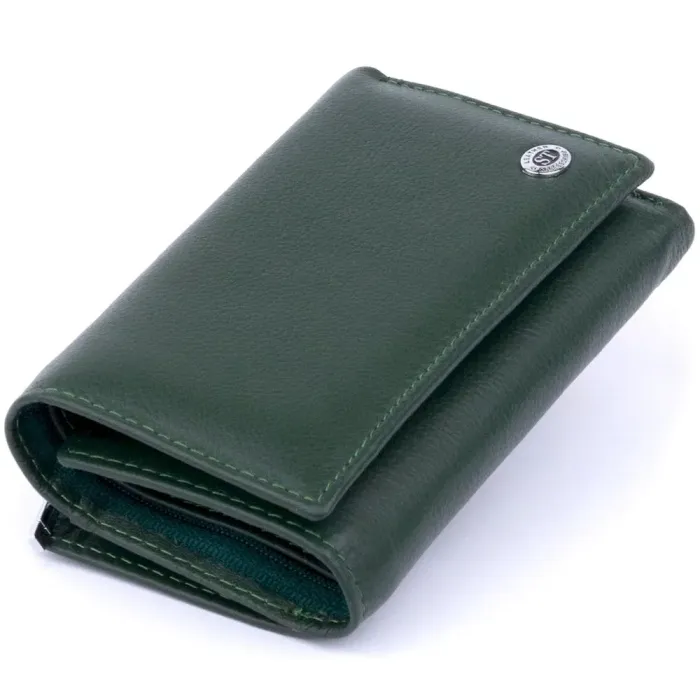 Кошелек горизонтальный с монетником на молнии унисекс ST Leather 19359 Зеленый