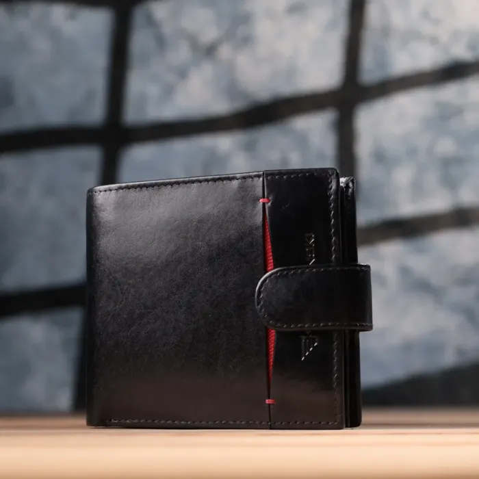 Люксовий чоловічий гаманець із натуральної глянсової шкіри Vintage 15110 Чорний