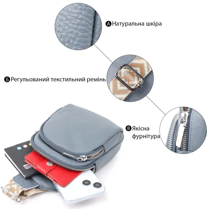 Універсальна жіноча сумка-слінг із натуральної шкіри Vintage 22937 Синій