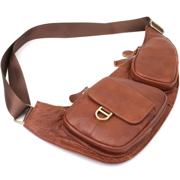 Практична чоловіча сумка через плече із зернистої натуральної шкіри Vintage 22966 Коричневий