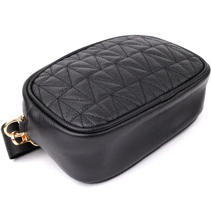 Компактна стьобана сумка для жінок з натуральної шкіри Vintage 22894 Чорний