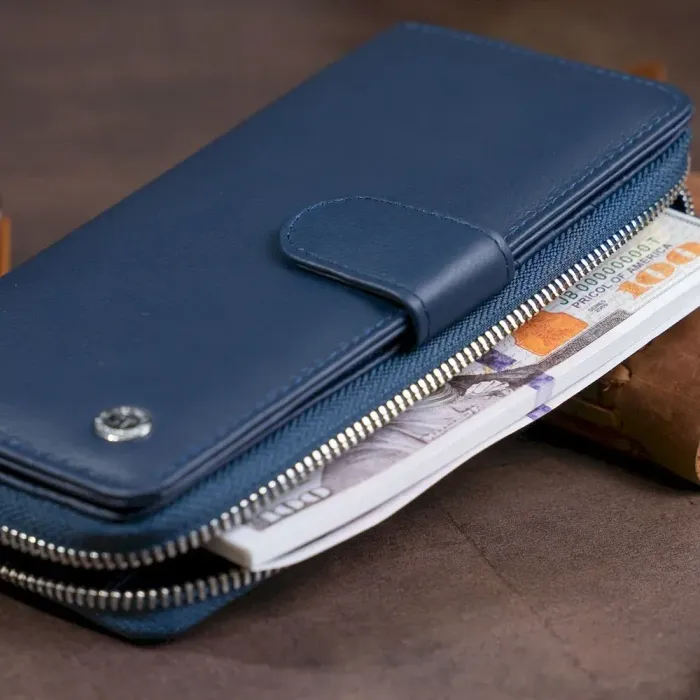 Вертикальный вместительный кошелек из кожи унисекс ST Leather 19301 Синий