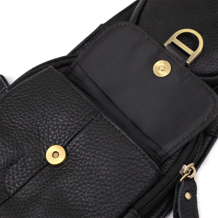 Стильна чоловіча сумка через плече із зернистої натуральної шкіри Vintage 22964 Чорний