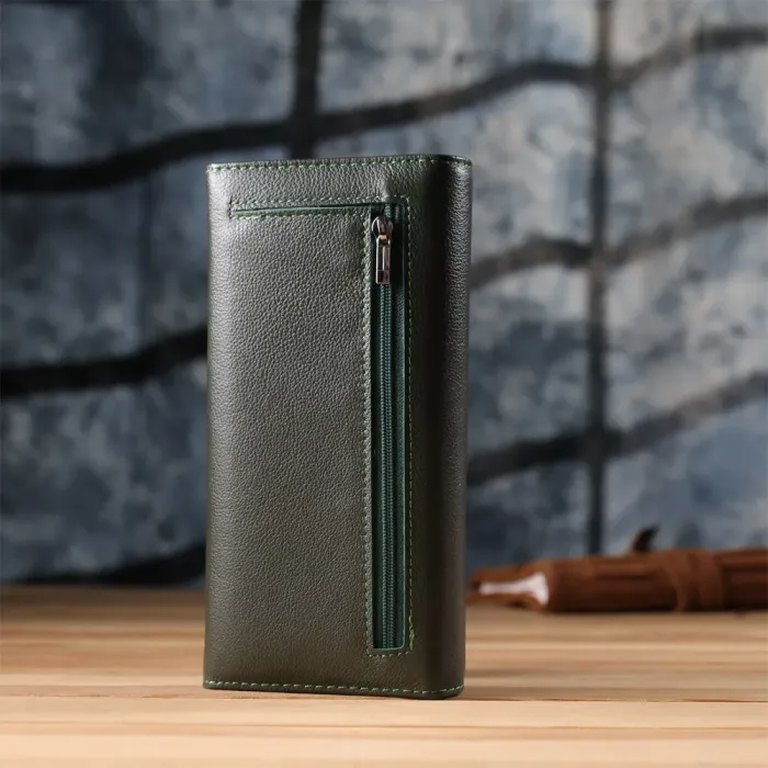 Горизонтальний гаманець у два складення з натуральної шкіри ST Leather 23067 Зелений