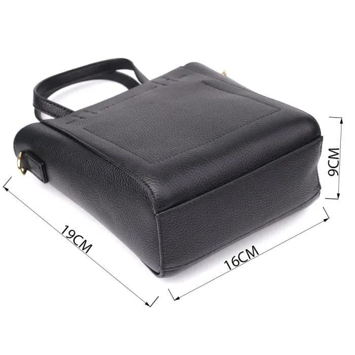 Трапецієподібна сумка для жінок з натуральної шкіри Vintage 22916 Чорний