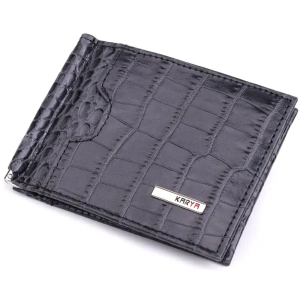 Практичний чоловічий гаманець-затиск із натуральної шкіри KARYA 22851 Сірий