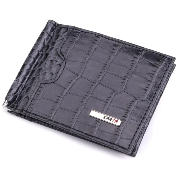 Практичний чоловічий гаманець-затиск із натуральної шкіри KARYA 22851 Сірий