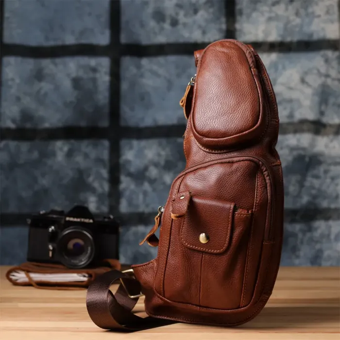 Зручна чоловіча сумка з великою кількістю кишень із натуральної шкіри Vintage 22963 Коричневий
